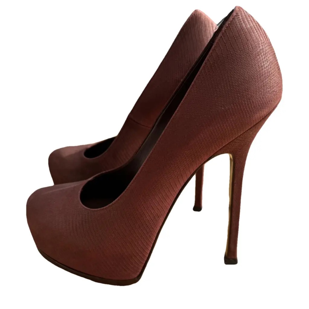 Yves Saint Laurent Trib Too Leather Heels Size 37 Eu Burgundy, Leather